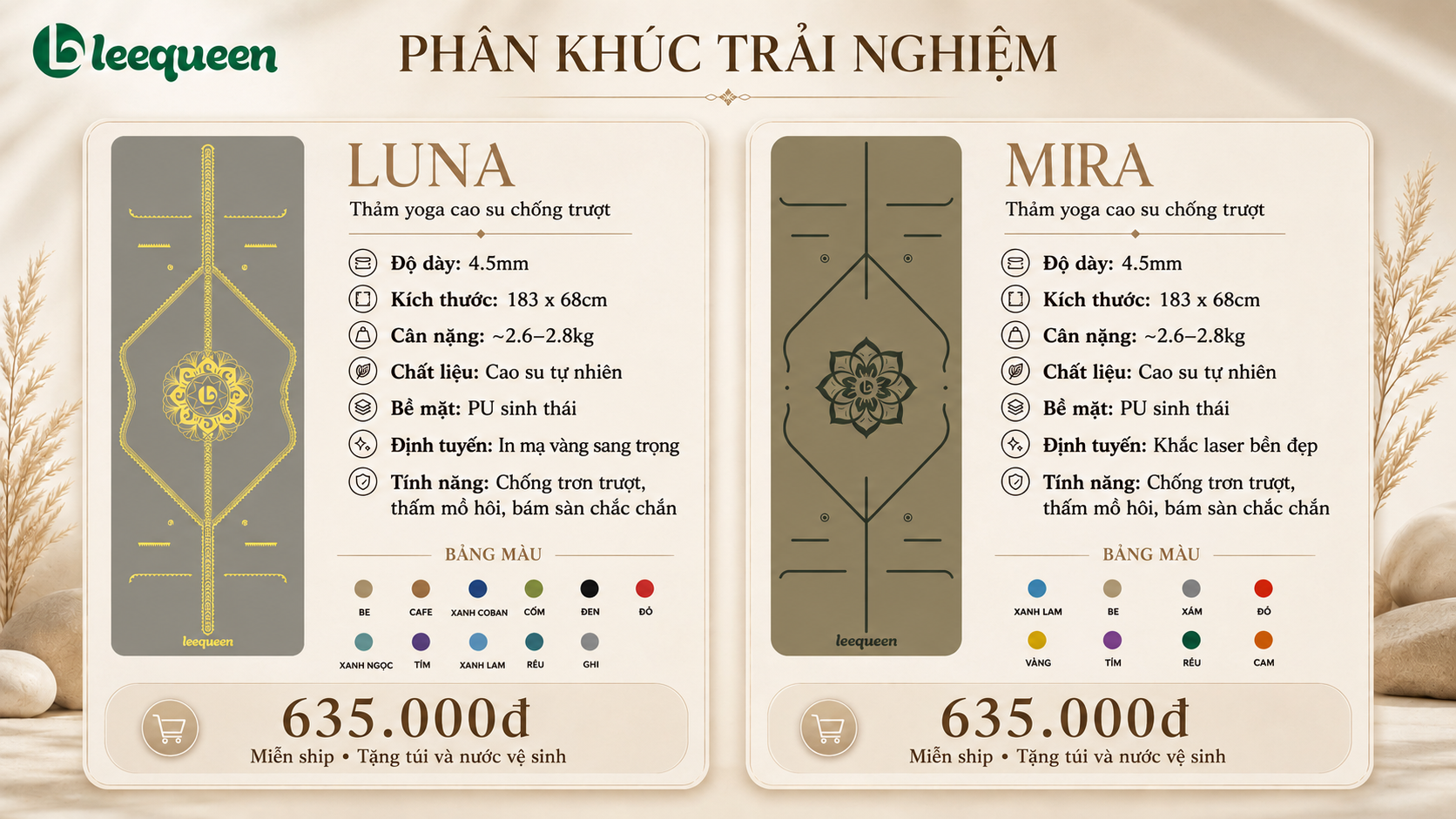So sánh thảm Yoga Luna và Mira của Leequeen