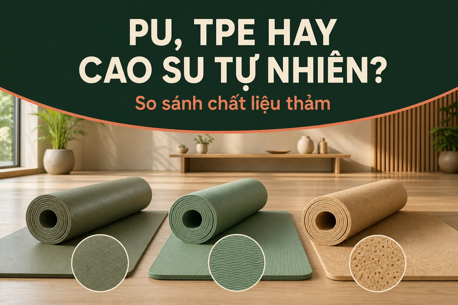 So sánh chất liệu thảm Yoga PU, TPE và cao su tự nhiên