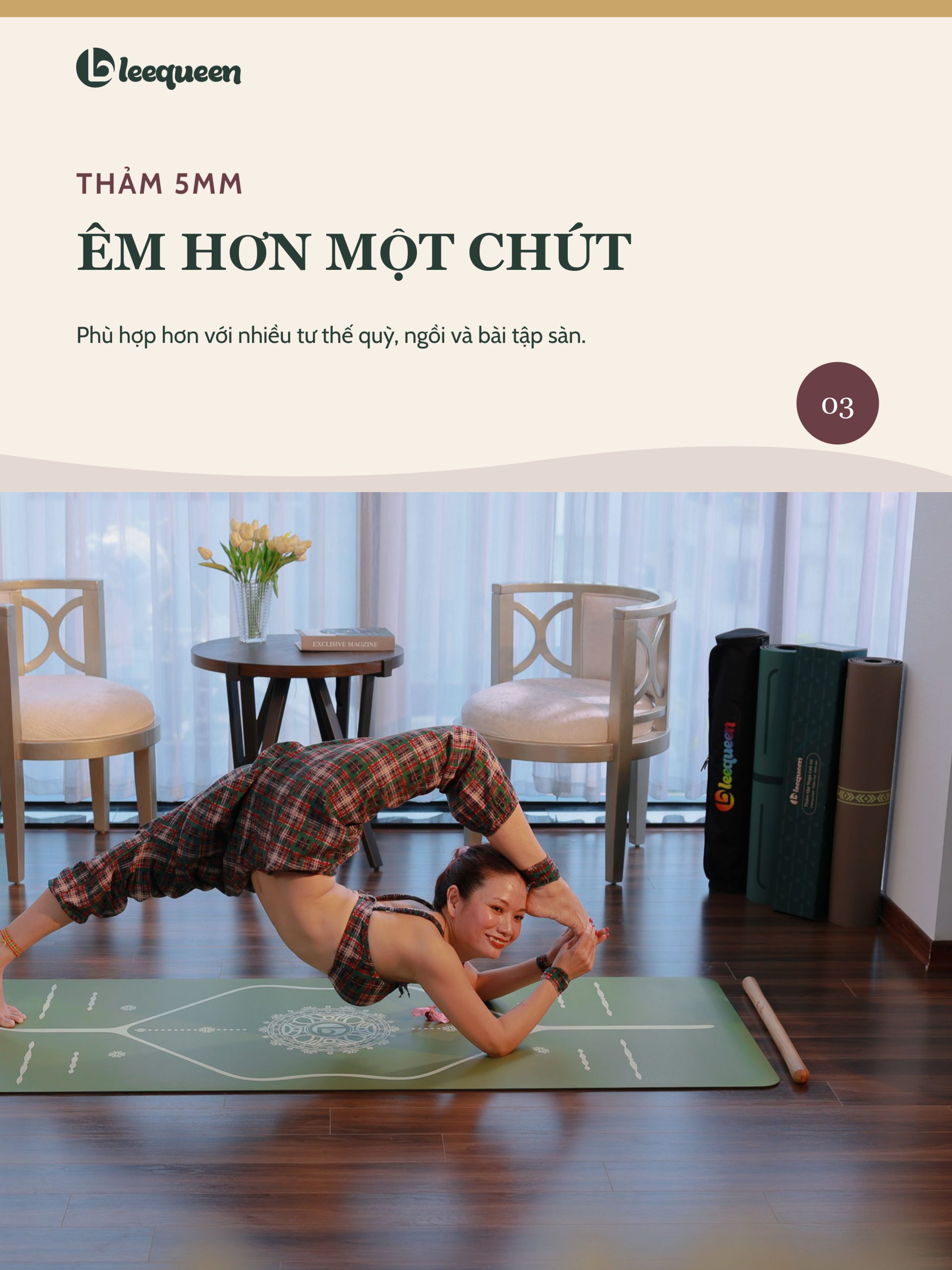 Thảm Yoga 5mm hỗ trợ tư thế quỳ và bài tập sàn