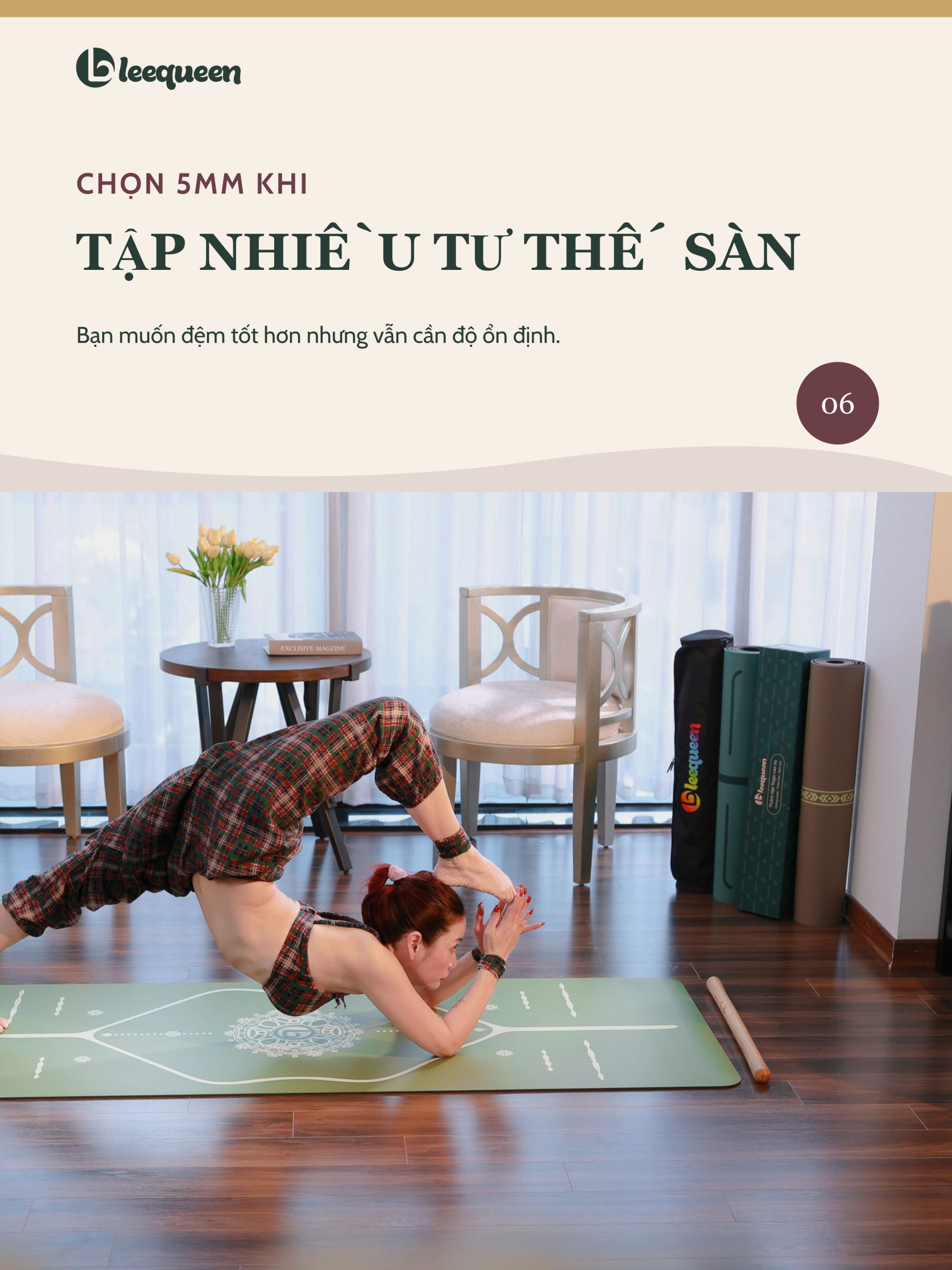 Chọn thảm Yoga 5mm khi tập nhiều tư thế sàn